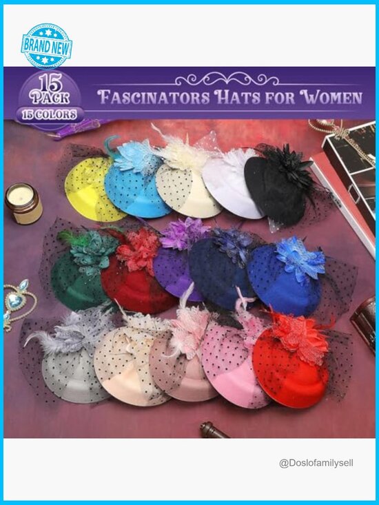 15 Fascinator Hats with Veil Feather Flower Headpieces for Wedding Tea Party main image 6